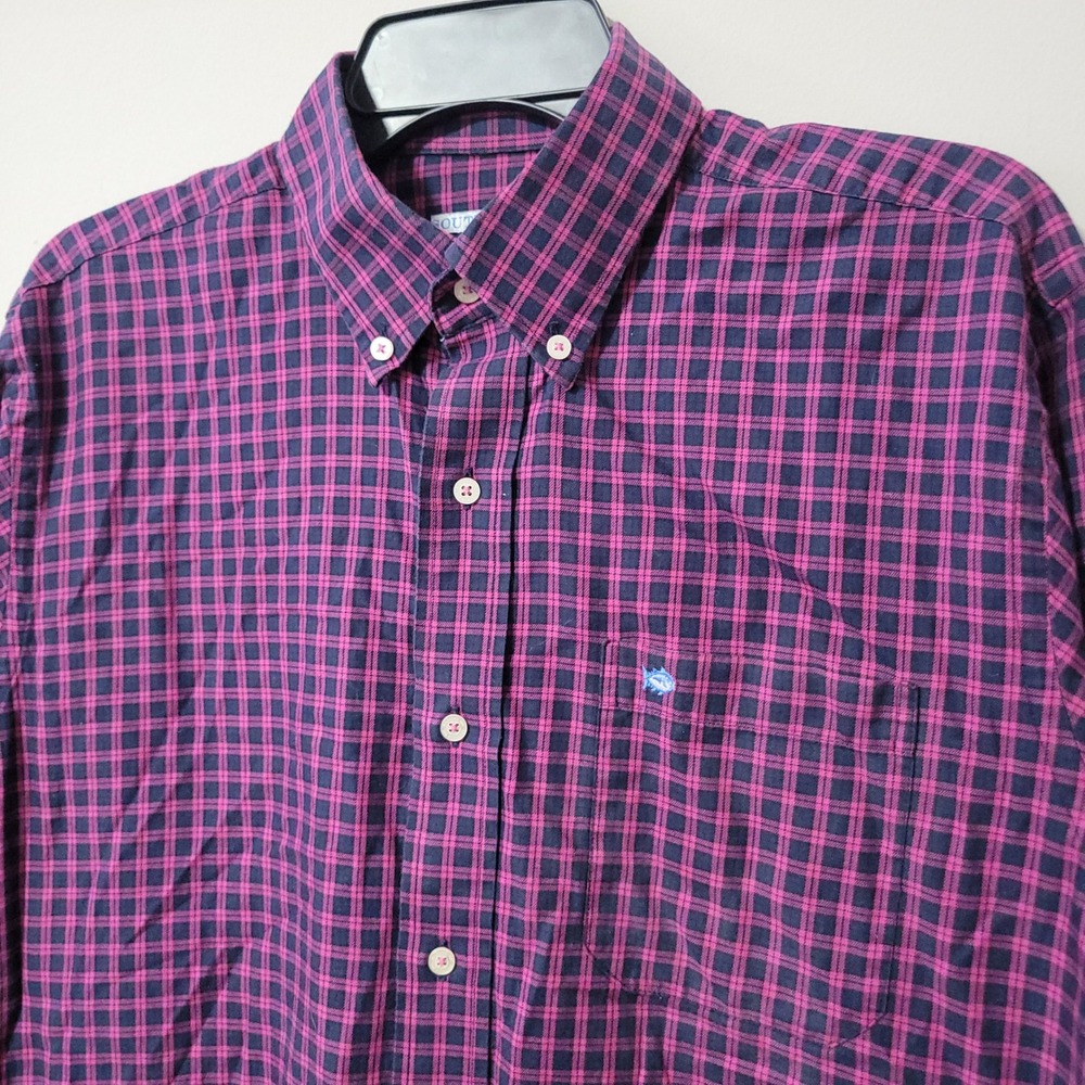 Southern Tide Button Down Shirt Mens M Purple Navy Plaid Cotton Preppy Casual